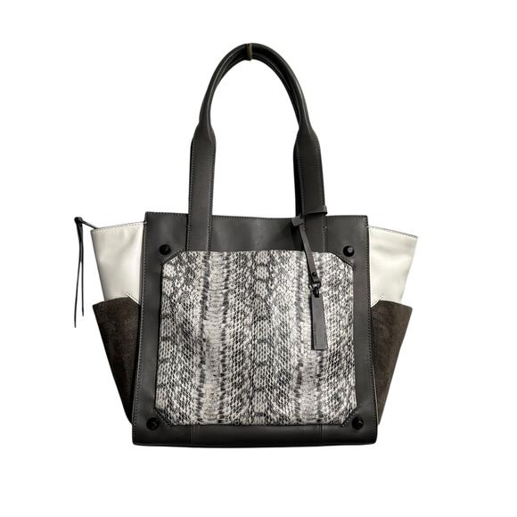VINCE CAMUTO Women's Gray LeatherSuede  Snakeskin Pocket Leather Tote Bag - Picture 1 of 9